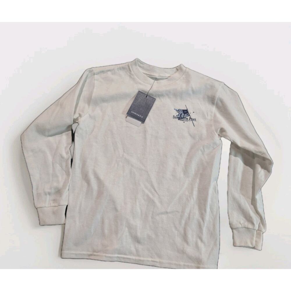 Crown & Ivy Kids Boy's Long Sleeve Graphic T-Shirt Tee White Navy Size 5 NWT New